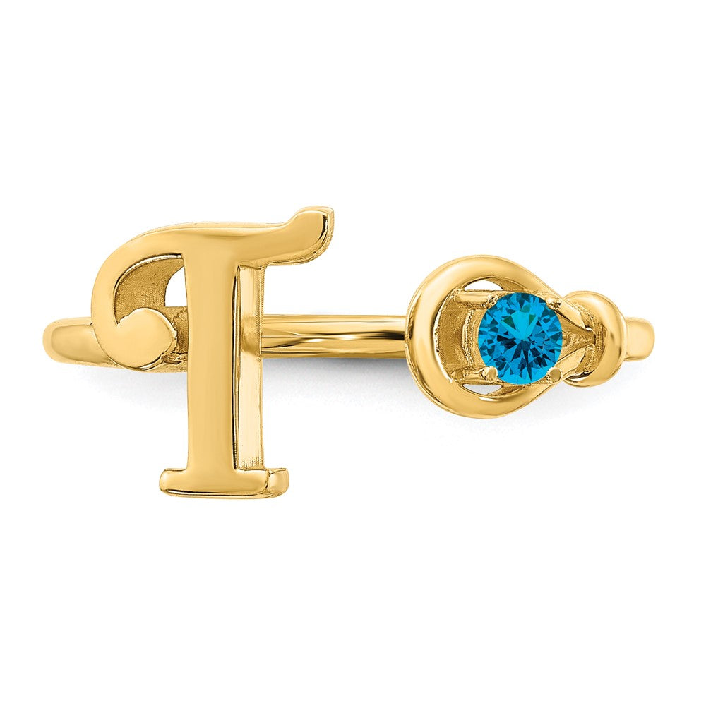 14KY Letter T with Birthstone Rings