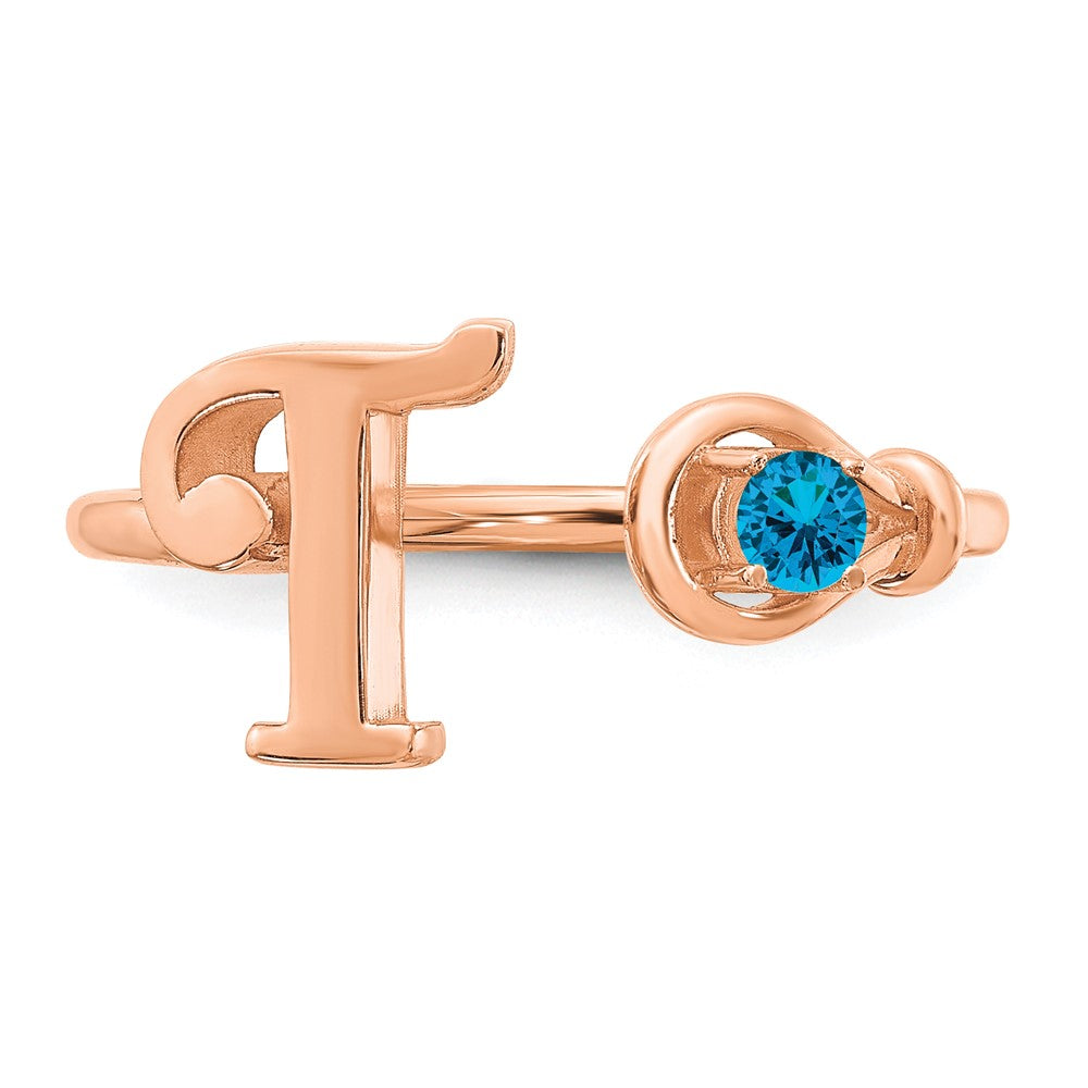 10K Rose Gold Letter T with Birthstone Ring