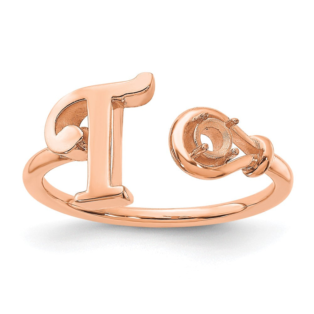 10K Rose Gold Letter T with Birthstone Ring