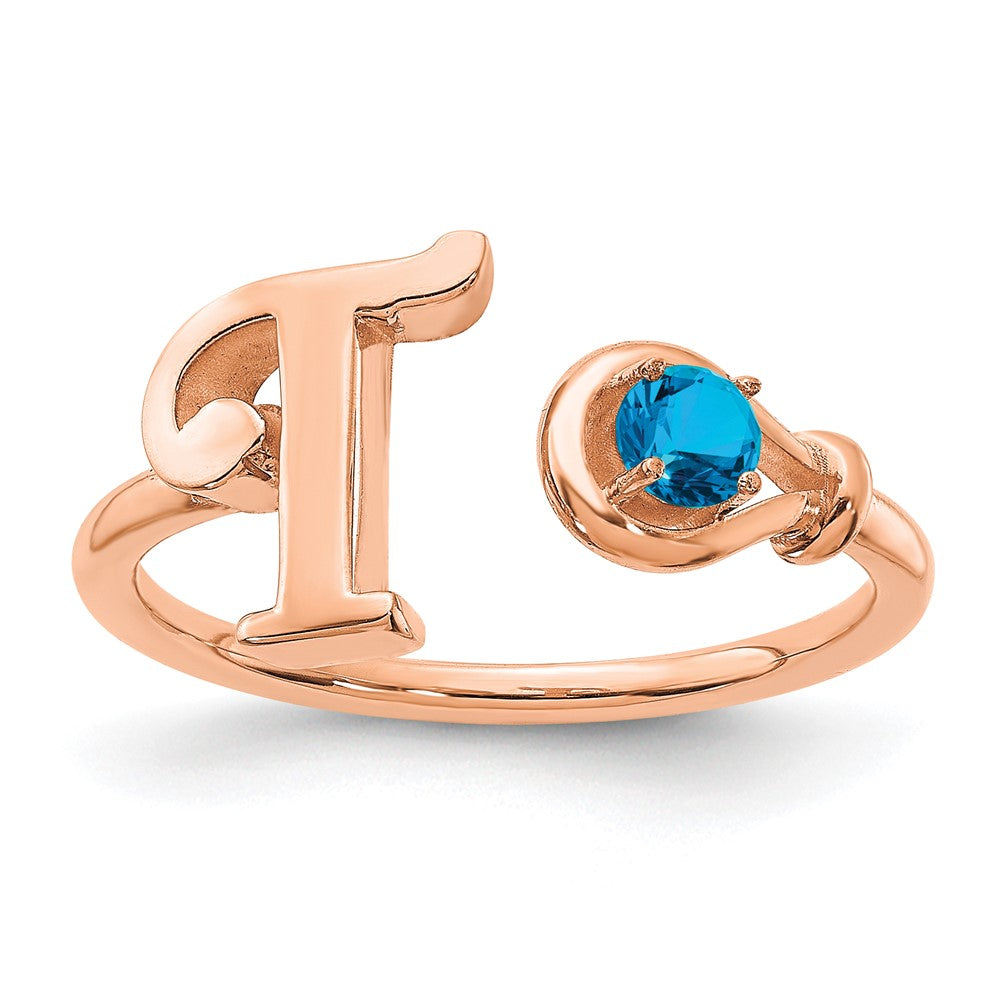 Sterling Silver/Rose-plated Letter T with Birthstone Ring