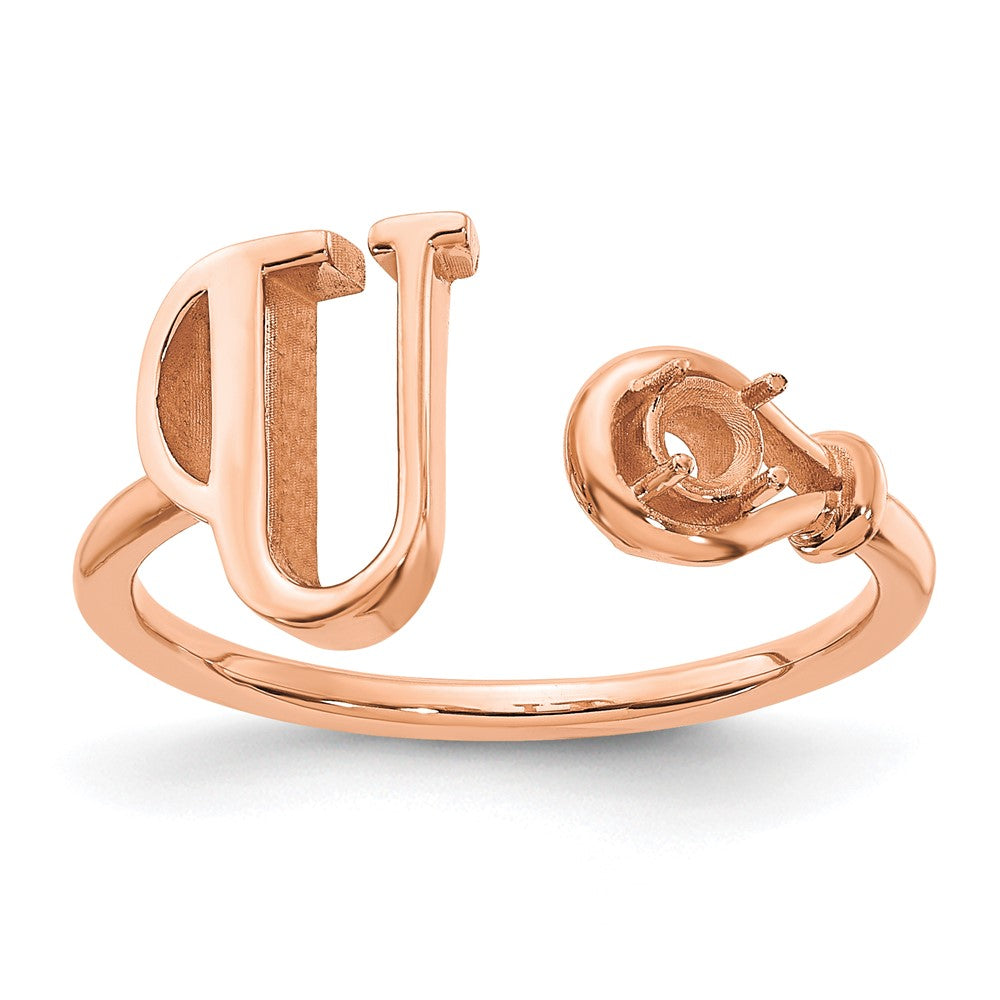 Sterling Silver/Rose-plated Letter U with Birthstone Ring
