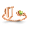 Sterling Silver/Rose-plated Letter U with Birthstone Ring