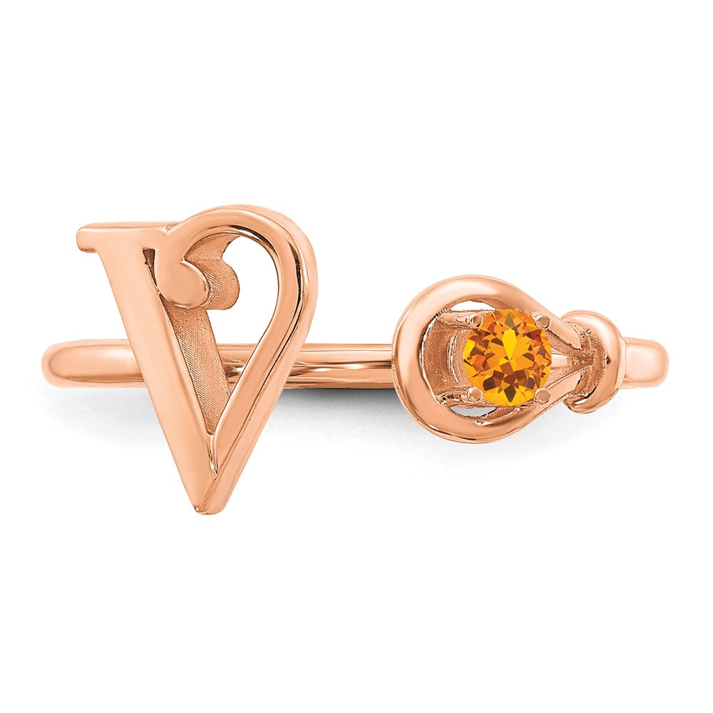 10K Rose Gold Letter V with Birthstone Ring