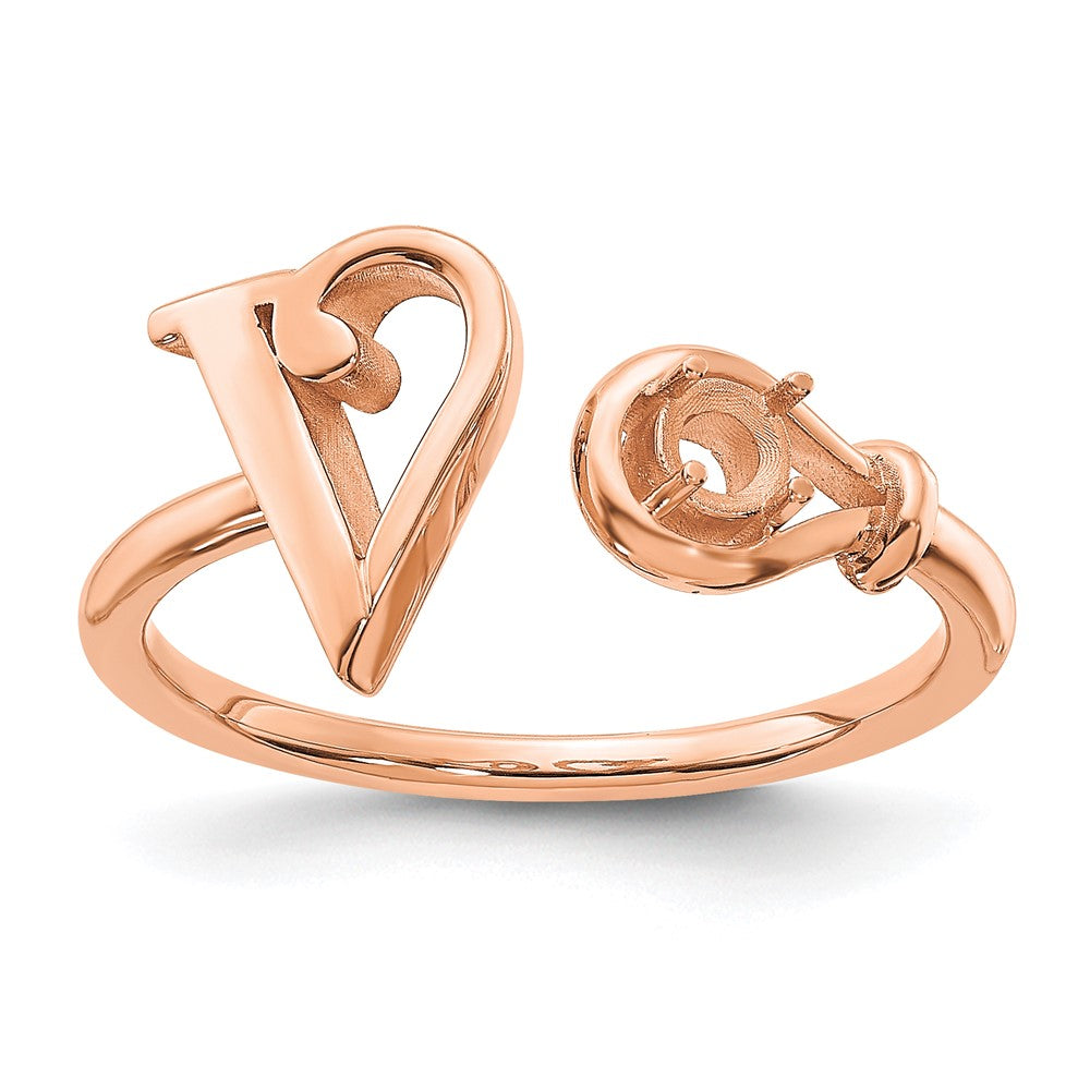 10K Rose Gold Letter V with Birthstone Ring