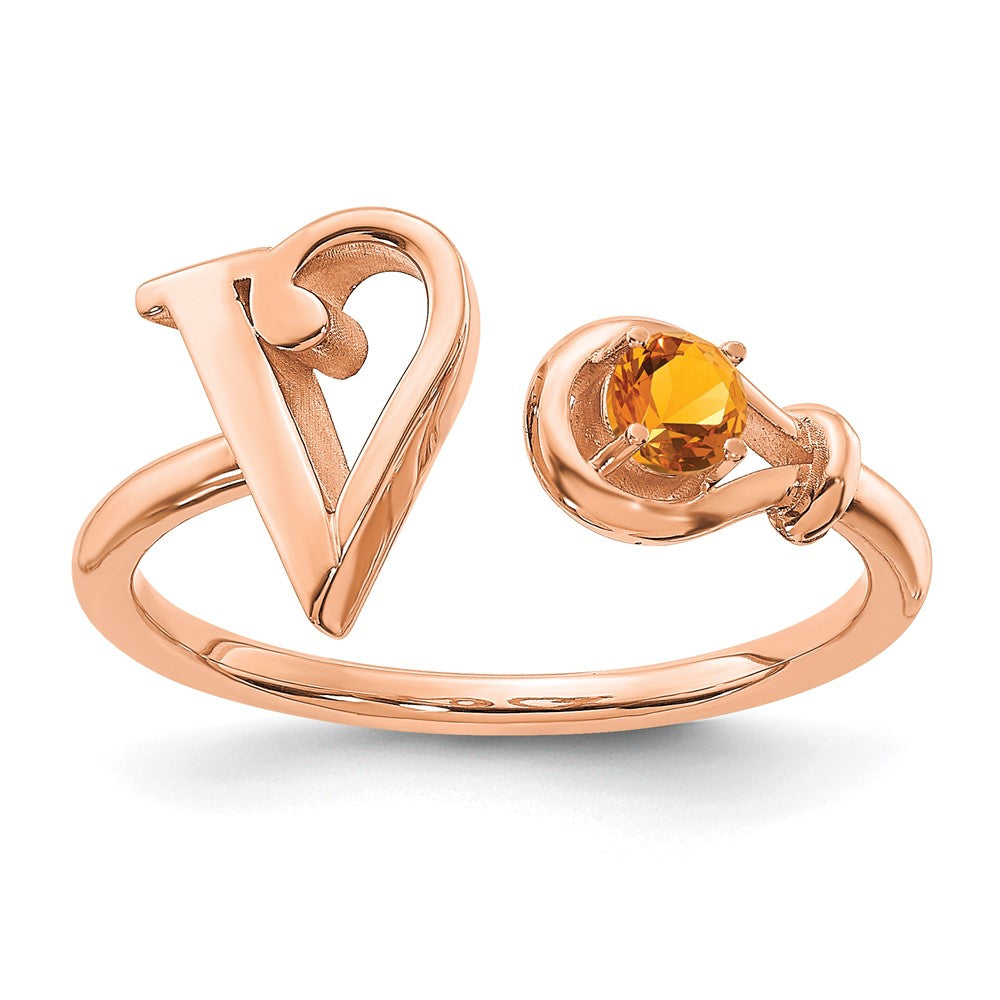 10K Rose Gold Letter V with Birthstone Ring