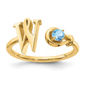 Sterling Silver/Gold-plated Letter W with Birthstone Ring