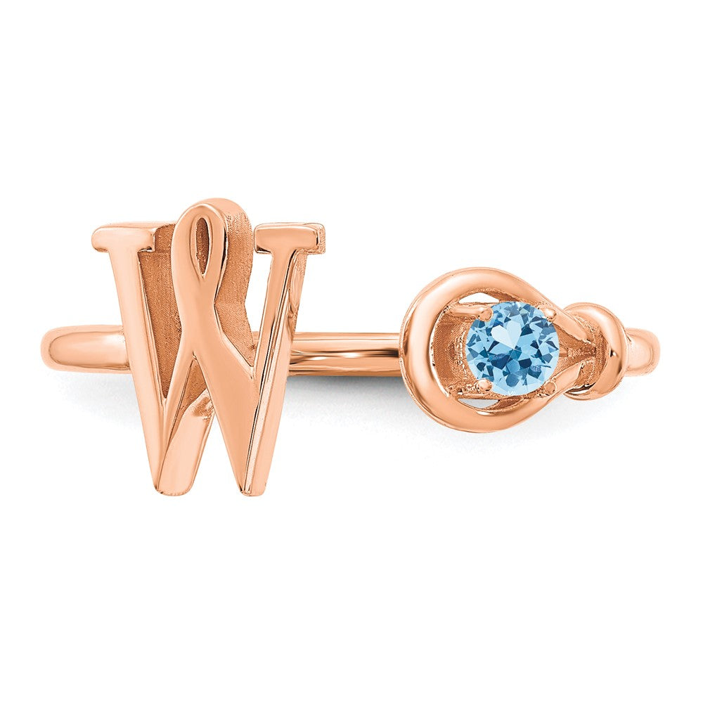 Sterling Silver/Rose-plated Letter W with Birthstone Ring