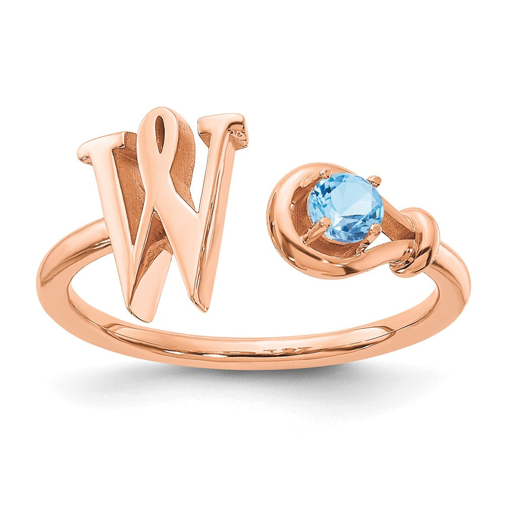 Sterling Silver/Rose-plated Letter W with Birthstone Ring