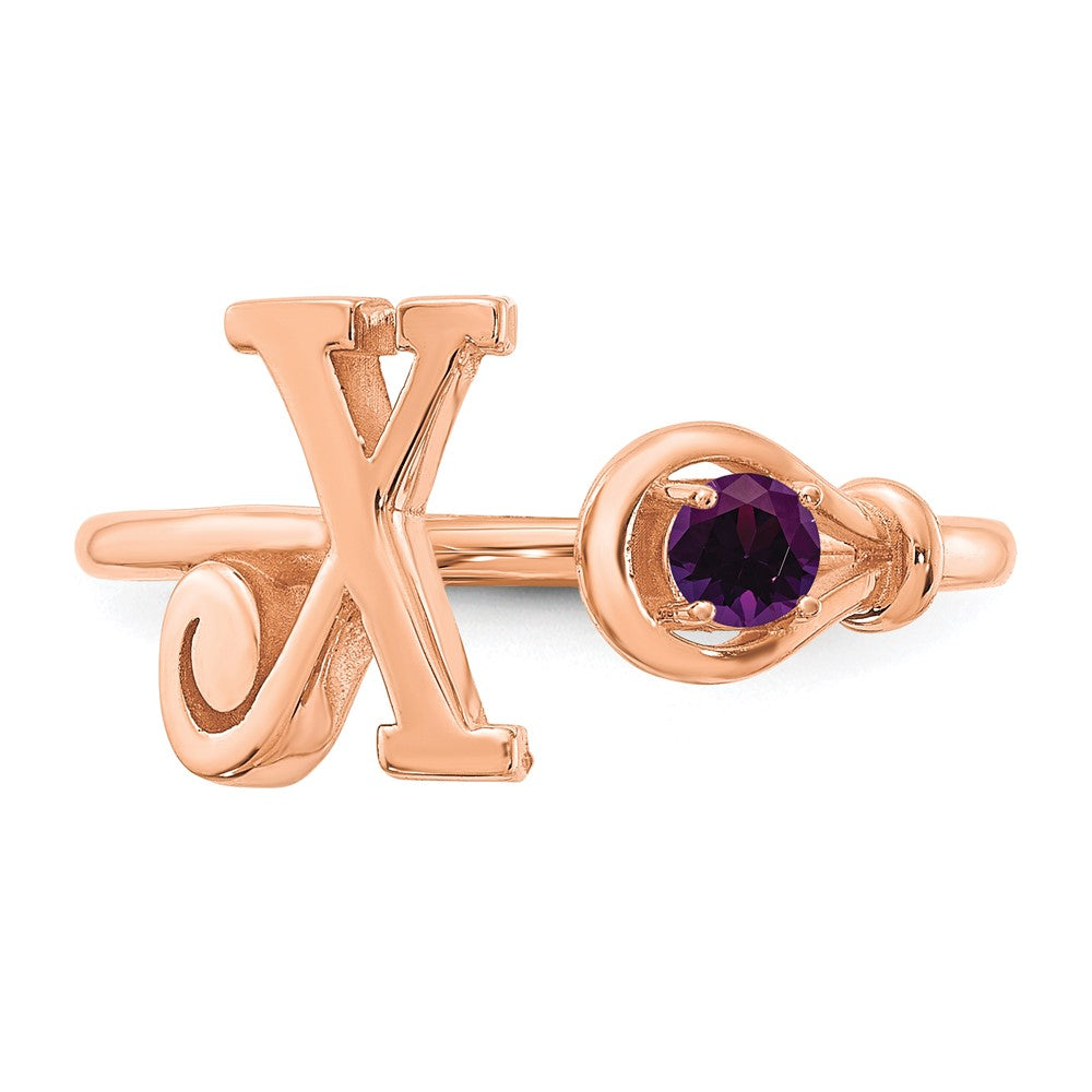 Sterling Silver/Rose-plated Letter X with Birthstone Ring
