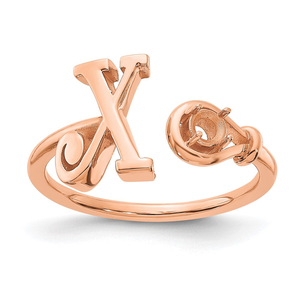 Sterling Silver/Rose-plated Letter X with Birthstone Ring