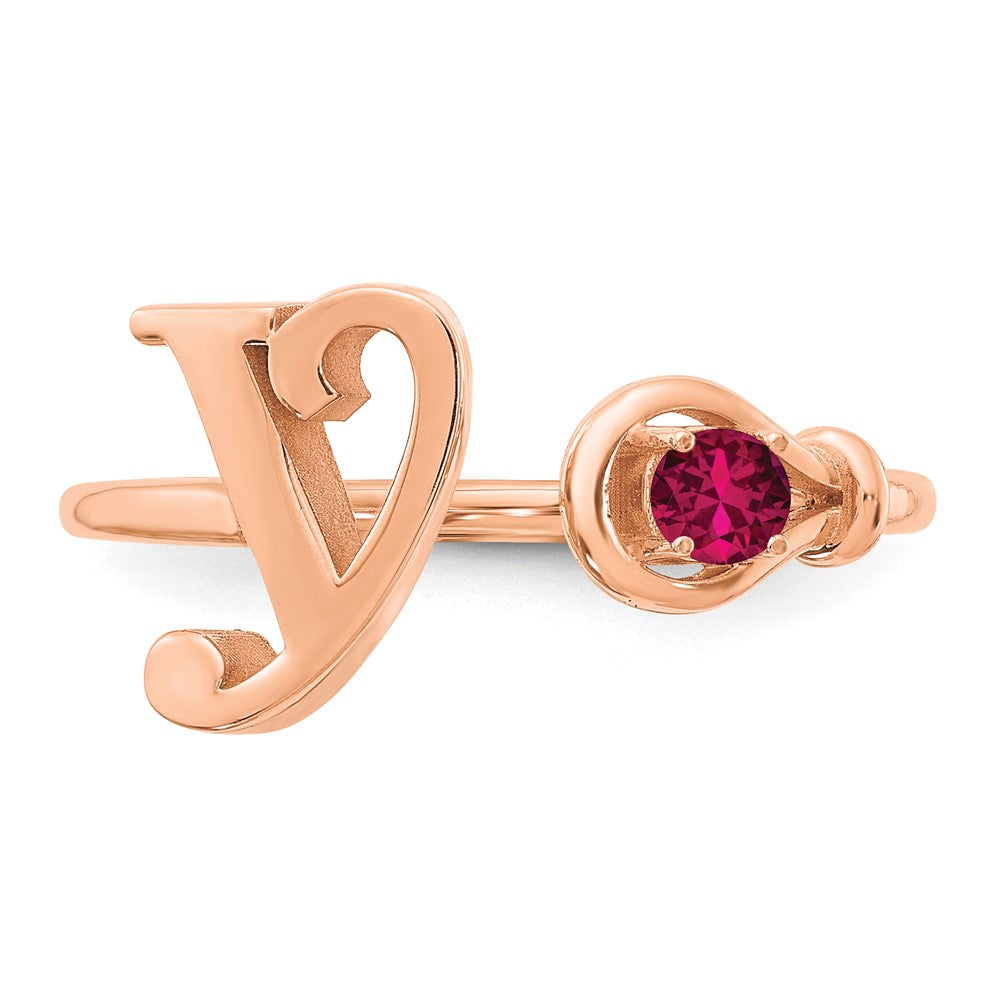 10K Rose Gold Letter Y with Birthstone Ring
