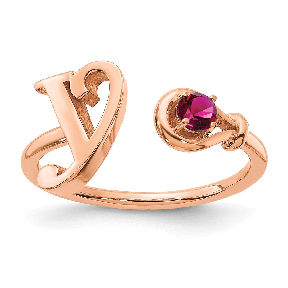 10K Rose Gold Letter S with Birthstone Ring