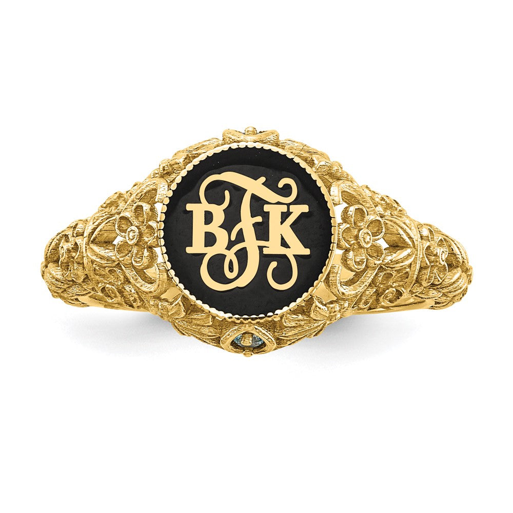 SS/Gold-plated Filigree w/Epoxy and Birthstone Monogram Ring