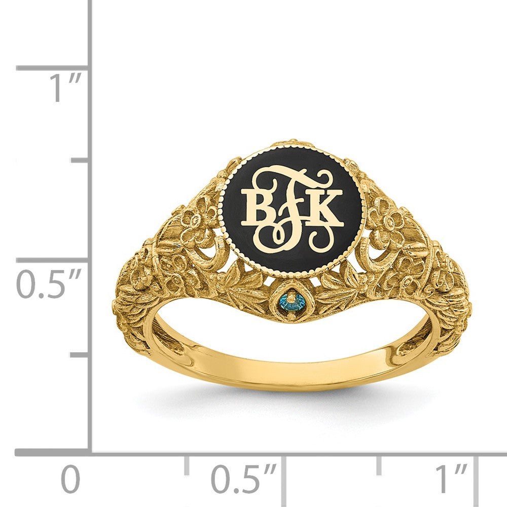 SS/Gold-plated Filigree w/Epoxy and Birthstone Monogram Ring