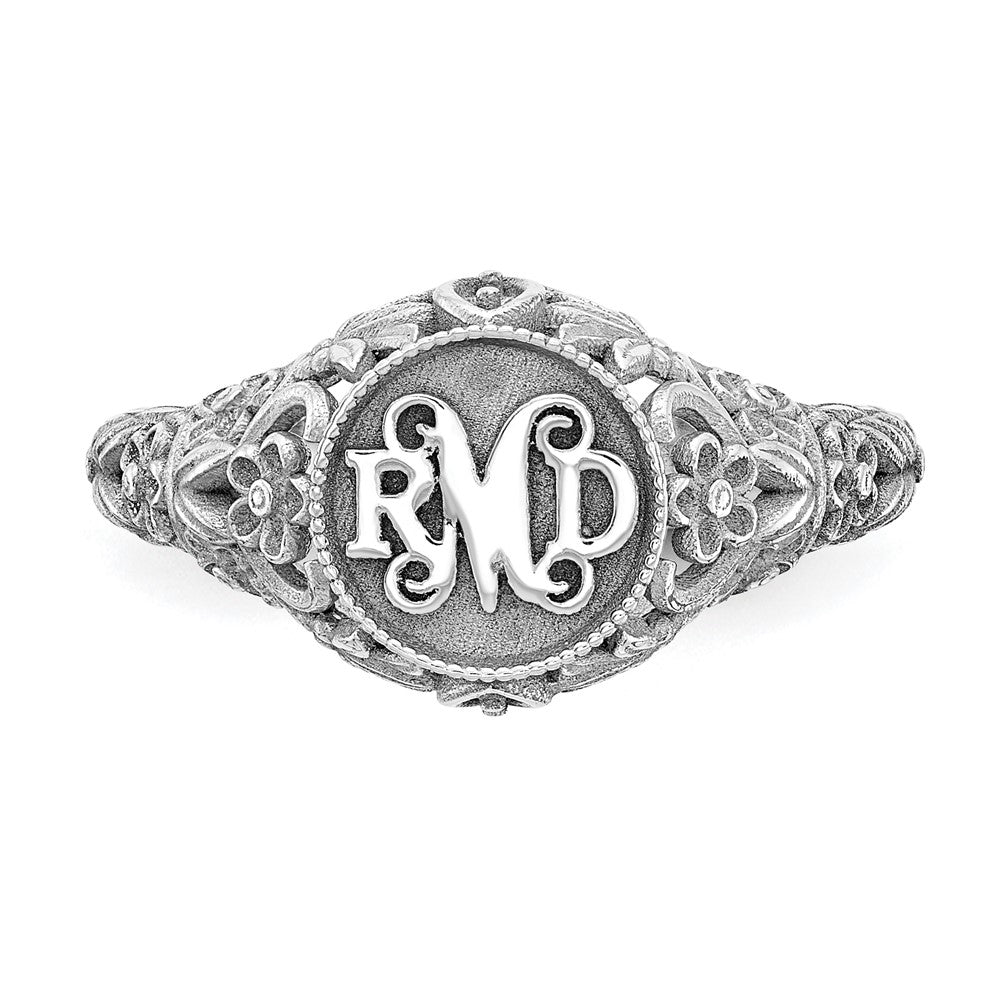 SS/Rhod-plated Filigree w/Epoxy and Birthstone Monogram Ring