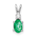14k White Gold 6x4mm Oval Emerald A Diamond pendant