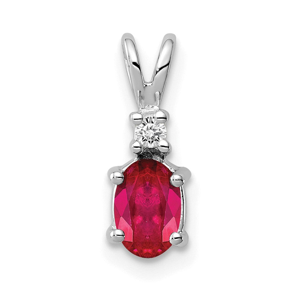 14k White Gold 6x4mm Oval Ruby A Diamond pendant