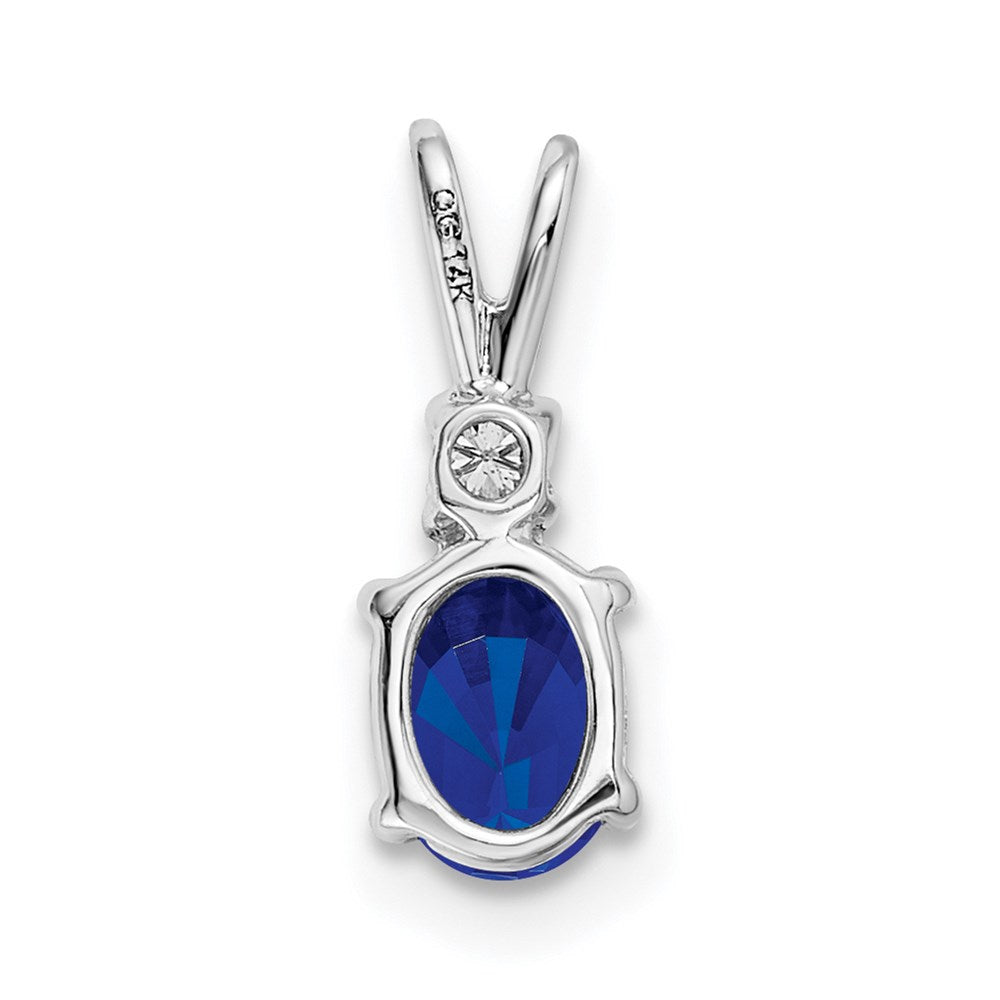 14k White Gold 6x4mm Oval Sapphire AAA Diamond pendant