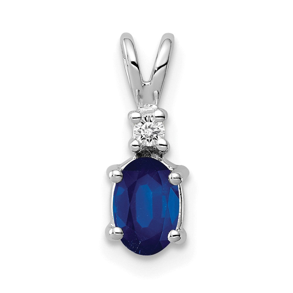 14k White Gold 6x4mm Oval Sapphire AA Diamond pendant