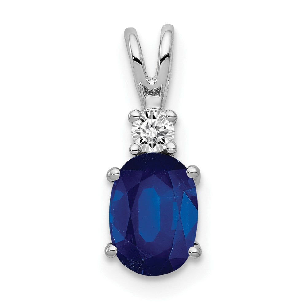 14k White Gold 7x5mm Oval Sapphire A Diamond pendant