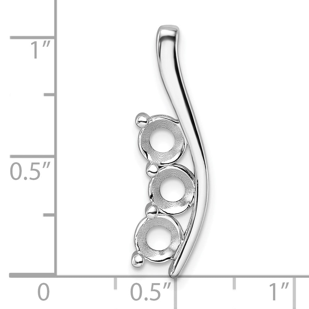 14k White Gold Large Three Stone Curved Bar Pendant Mounting