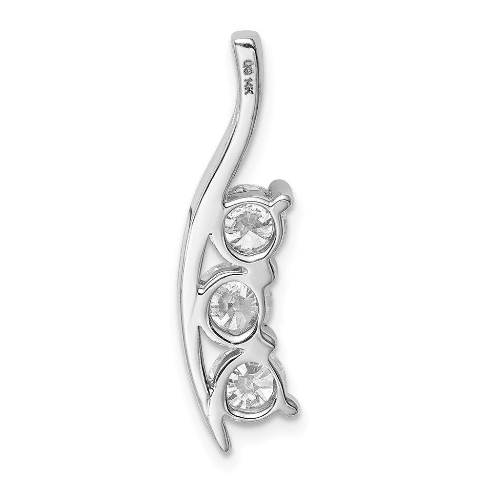 14k White Gold AAA Diamond Large Three Stone Curved Bar Pendant