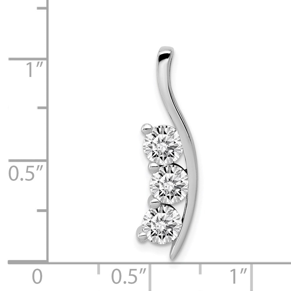 14k White Gold VS Diamond Large Three Stone Curved Bar Pendant