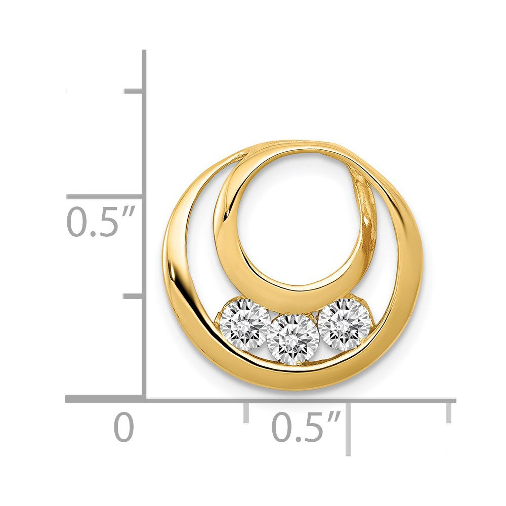 14k AA 3.2mm Diamond Three Stone Circles Chain Slide
