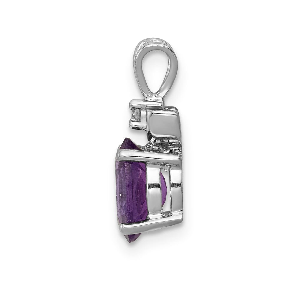14k White Gold 8x6mm Oval Amethyst A Diamond Pendant