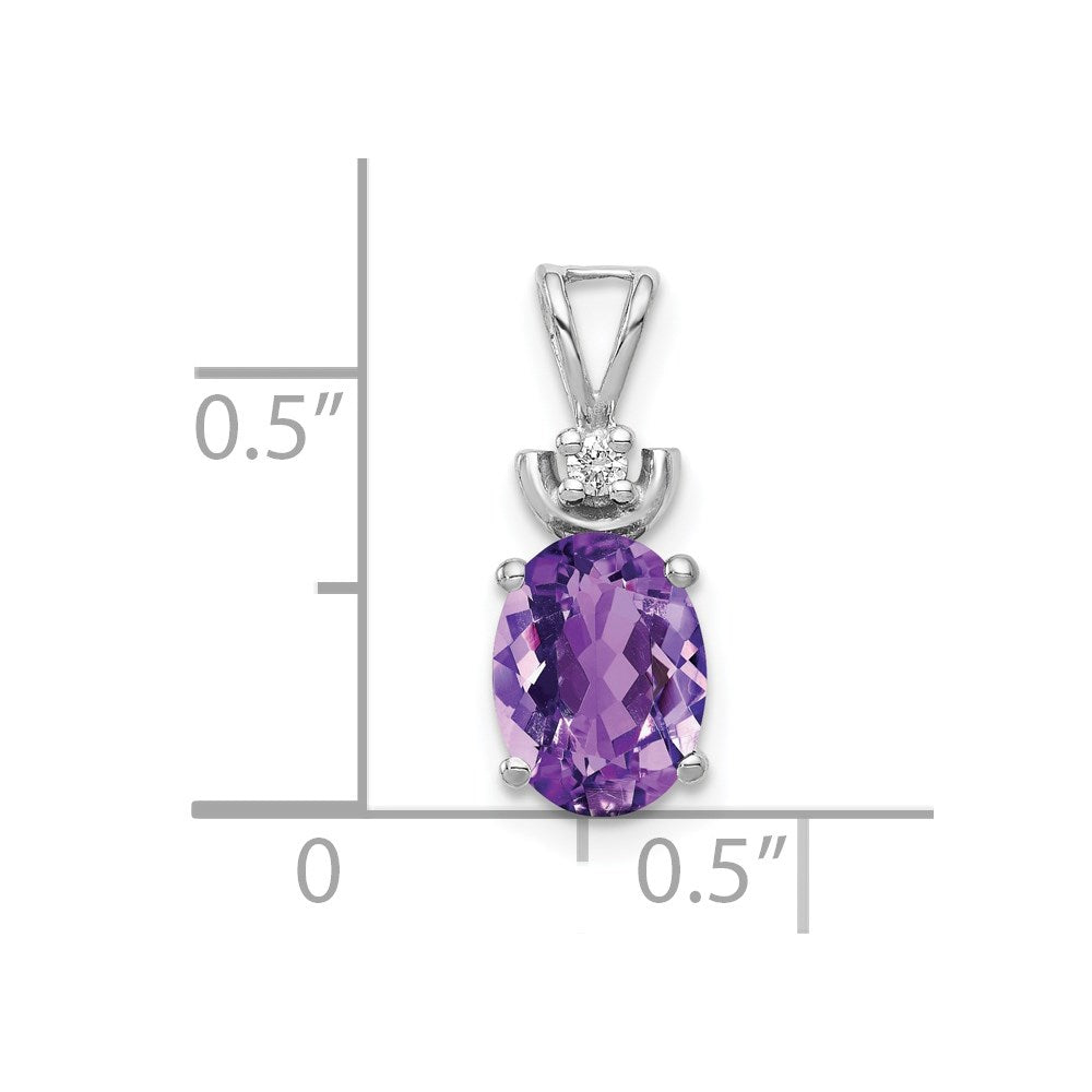 14k White Gold 8x6mm Oval Amethyst AA Diamond Pendant