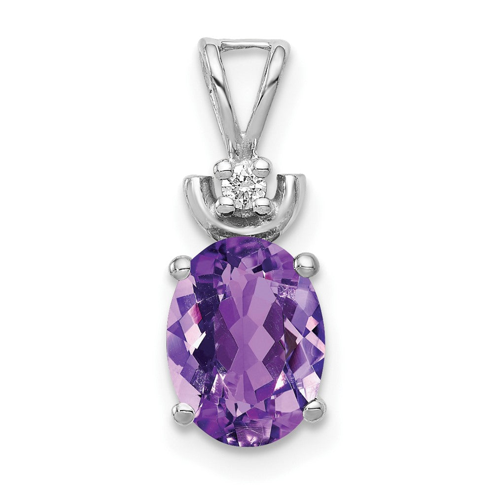 14k White Gold 8x6mm Oval Amethyst A Diamond Pendant