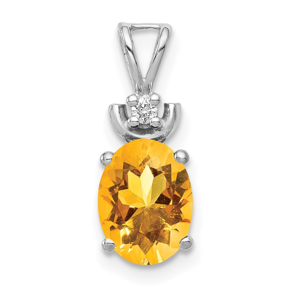14k White Gold 8x6mm Oval Citrine A Diamond Pendant