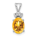 14k White Gold 8x6mm Oval Citrine VS Diamond Pendant