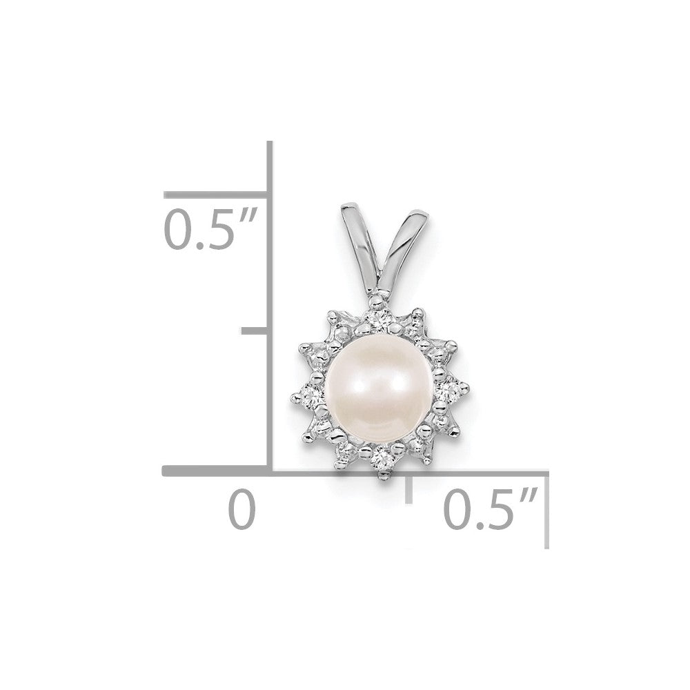 14k White Gold 4-5mm Round Freshwater Cultured Pearl AAA Diamond Pendant