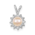 14k White Gold 4-5mm Round Freshwater Cultured Pearl VS Diamond Pendant