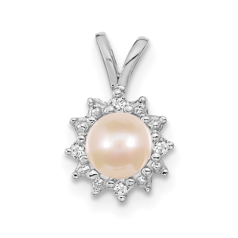 14k White Gold 4-5mm Round Freshwater Cultured Pearl AA Diamond Pendant