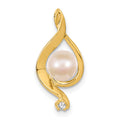 14k 5-6mm White Round Freshwater Cultured Pearl AA Diamond Pendant