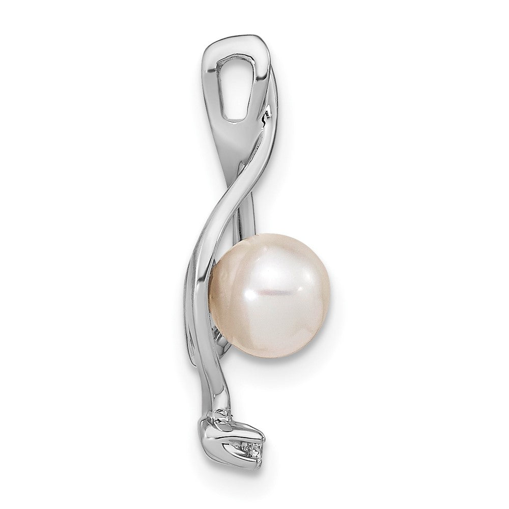 14k White Gold 5-6mm Round Freshwater Cultured Pearl A Diamond Pendant