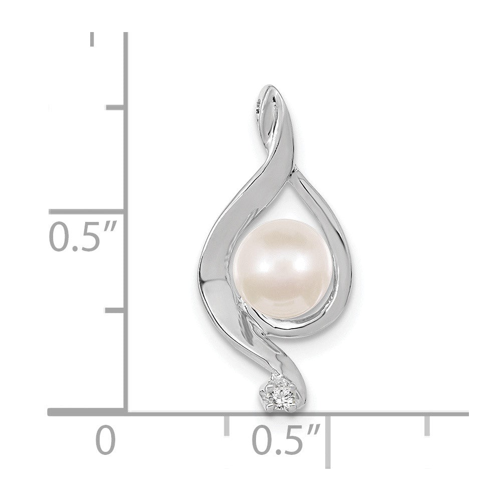 14k White Gold 5-6mm White Freshwater Cultured Pearl VS Diamond Pendant