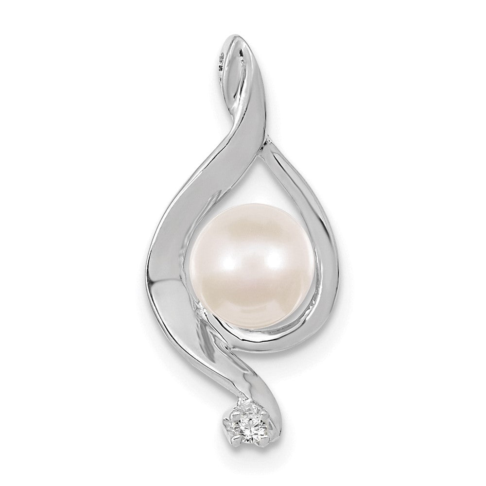 14k White Gold 5-6mm Round Freshwater Cultured Pearl A Diamond Pendant