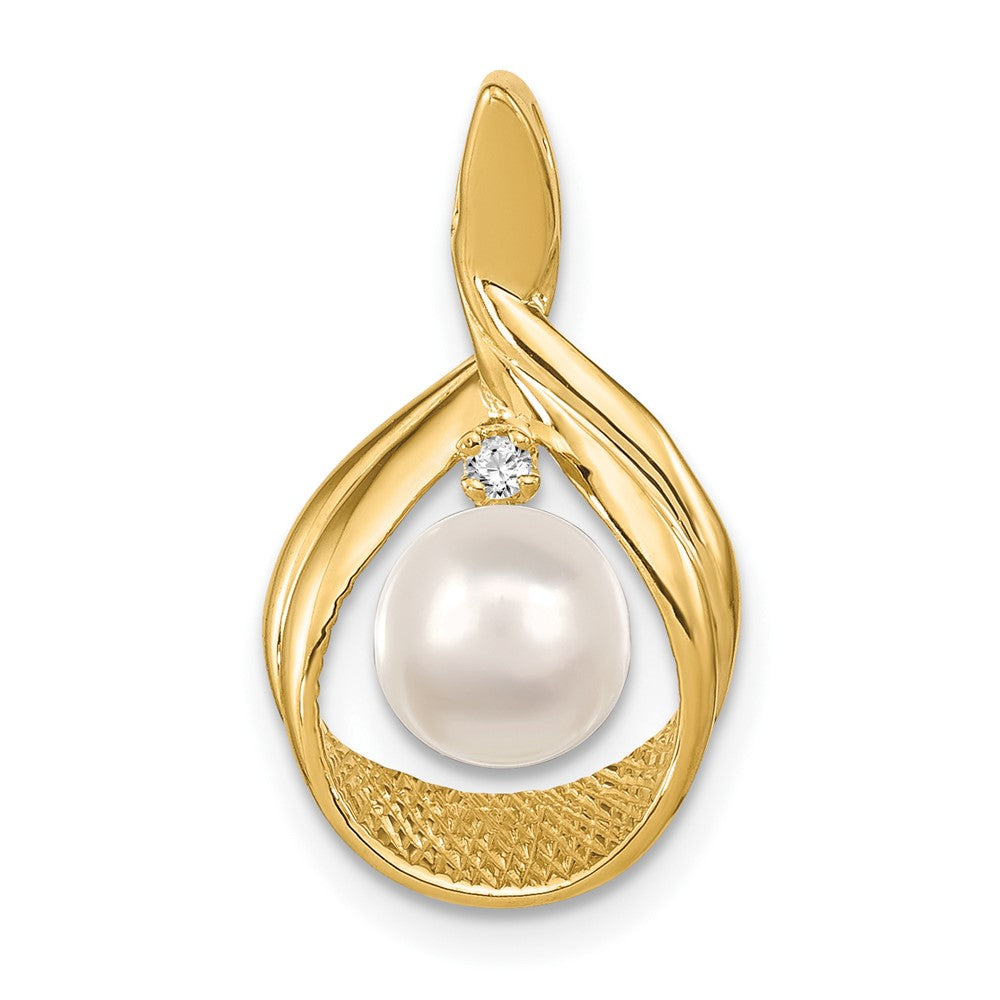 14k 7-8mm White Round Freshwater Cultured Pearl VS Diamond Pendant