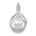 14k White Gold 7-8mm White Round Freshwater Cultured Pearl VS Diamond Penda
