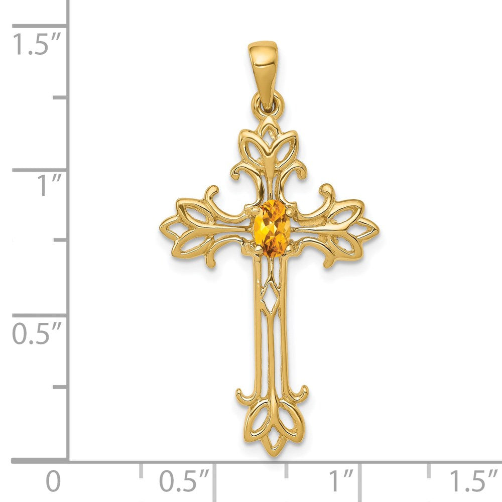 14k 5x3mm Oval Citrine cross pendant