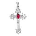 14k White Gold 5x3mm Oval Ruby cross pendant