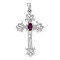 14k White Gold 5x3mm Oval Rhodolite Garnet cross pendant