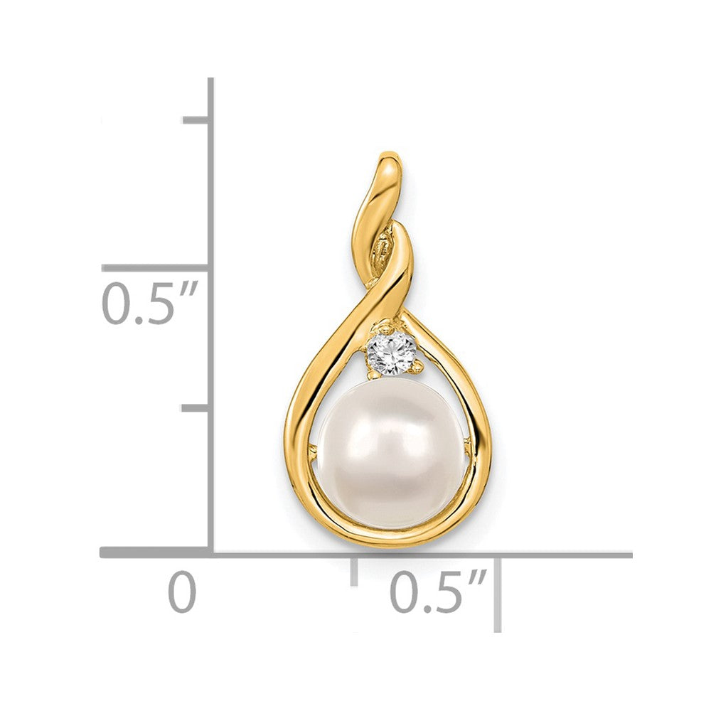 14k 7-8mm White Round Freshwater Cultured Pearl VS Diamond Pendant
