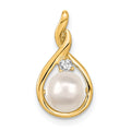14k 7-8mm White Round Freshwater Cultured Pearl AA Diamond Pendant