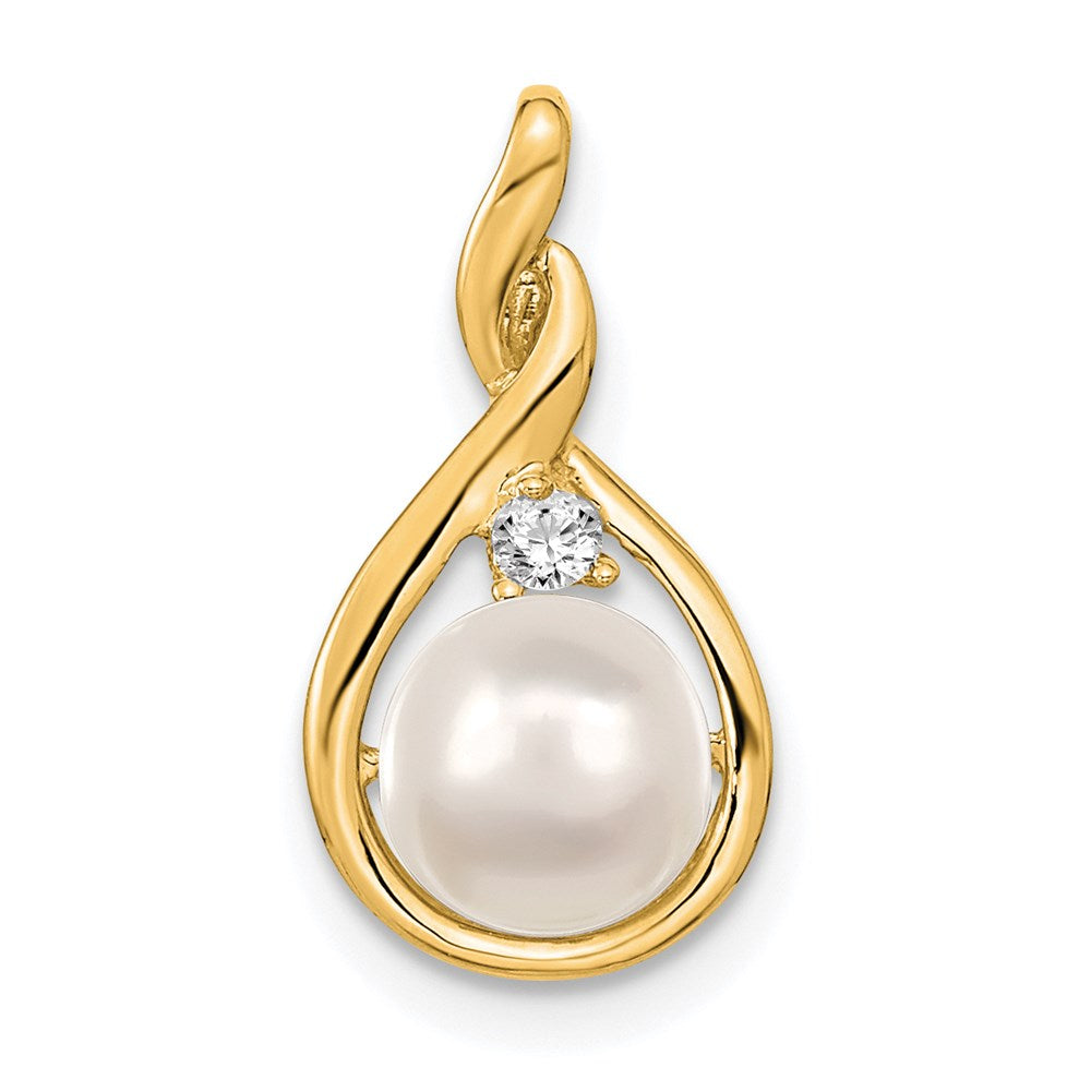 14k 7-8mm White Round Freshwater Cultured Pearl VS Diamond Pendant