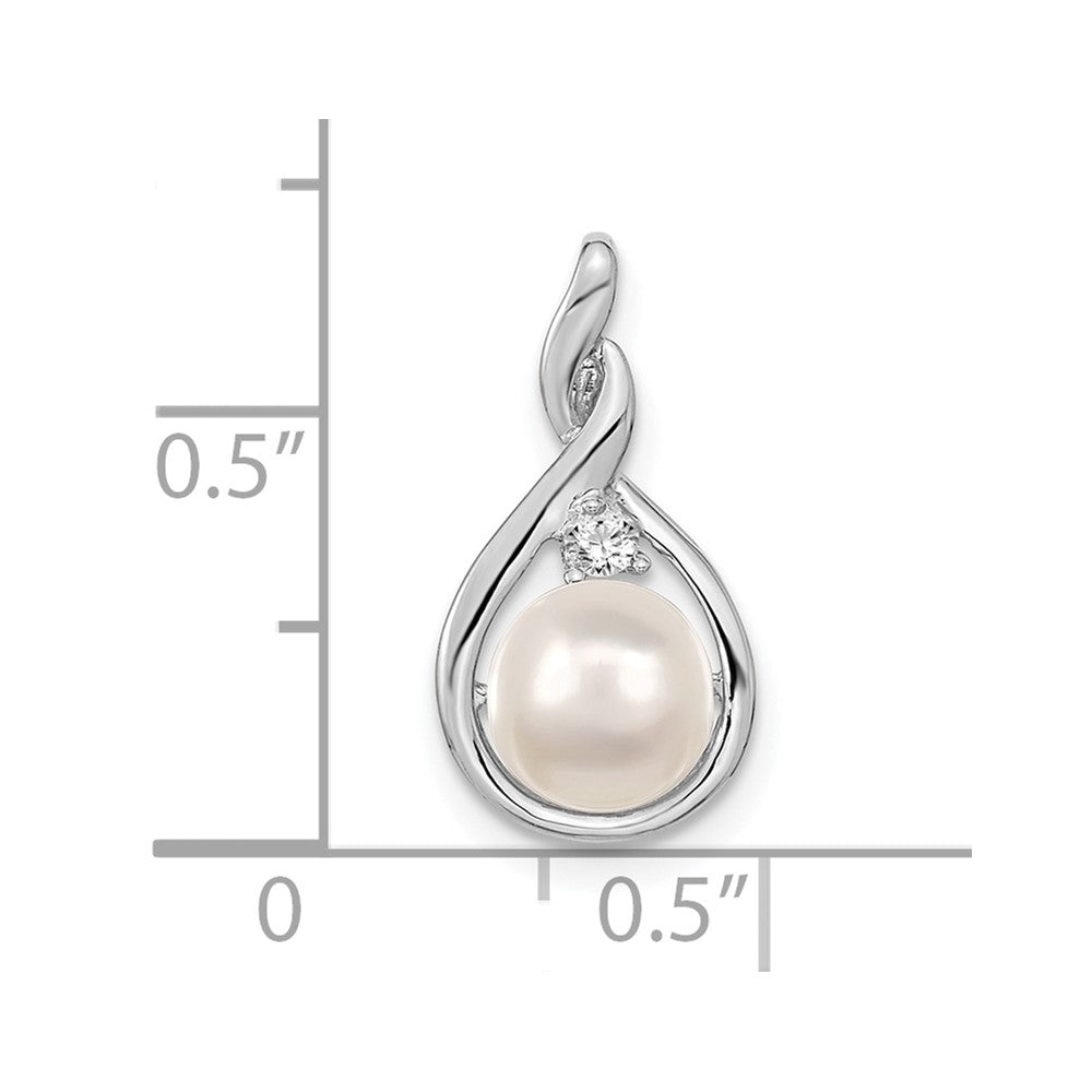 14k White Gold 7-8mm White Round FW Cultured Pearl & AA Diamond Pendant