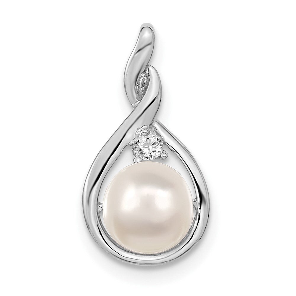 14k White Gold 7-8mm Whtie Round FW Cultured Pearl VS Diamond Pendant